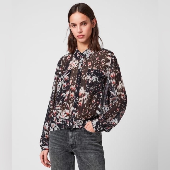 All Saints Adeliza Wing Abstract Shirt Black XS‎ - Picture 1 of 9
